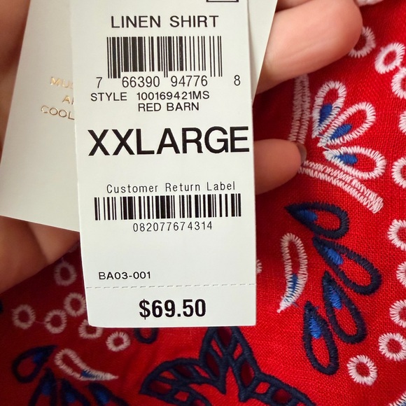 Charter Club Women's Linen Embroidered 3/4-Sleeve Top Sz XXL Red Coastal - Picture 6 of 10